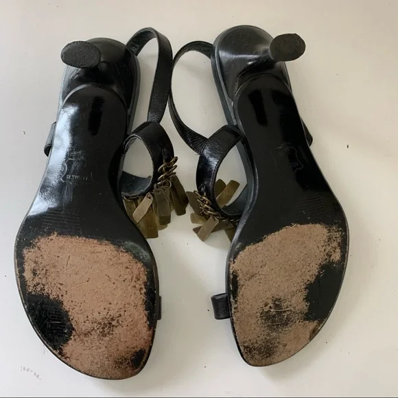 Stuart Weitzman Heeled Toe Ring Sandals with Bronze Metal Fringe, US W6 - Picture 10 of 12